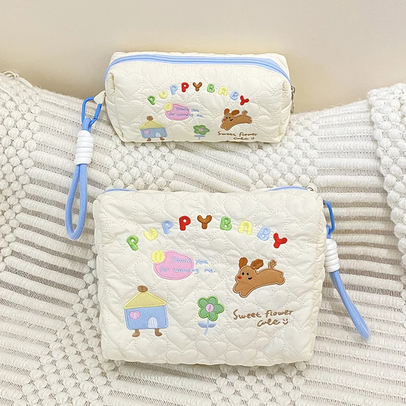 Youda New Polyester Fabric Cosmetic Bag Simple Cute Embroidery Cartoon Top-handle Makeup Clutches Travel Storage Bags Pen Box