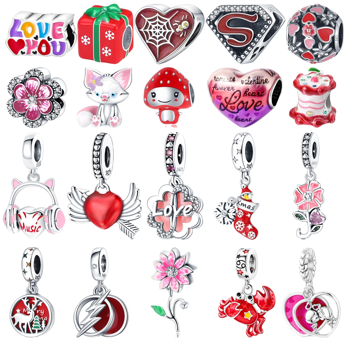 

Original 925 Sterling Silver Red Crab Clover Cake Heart Mushroom Sock Charm Beads for Pandora DIY Bracelet Ladies Jewelry Gift