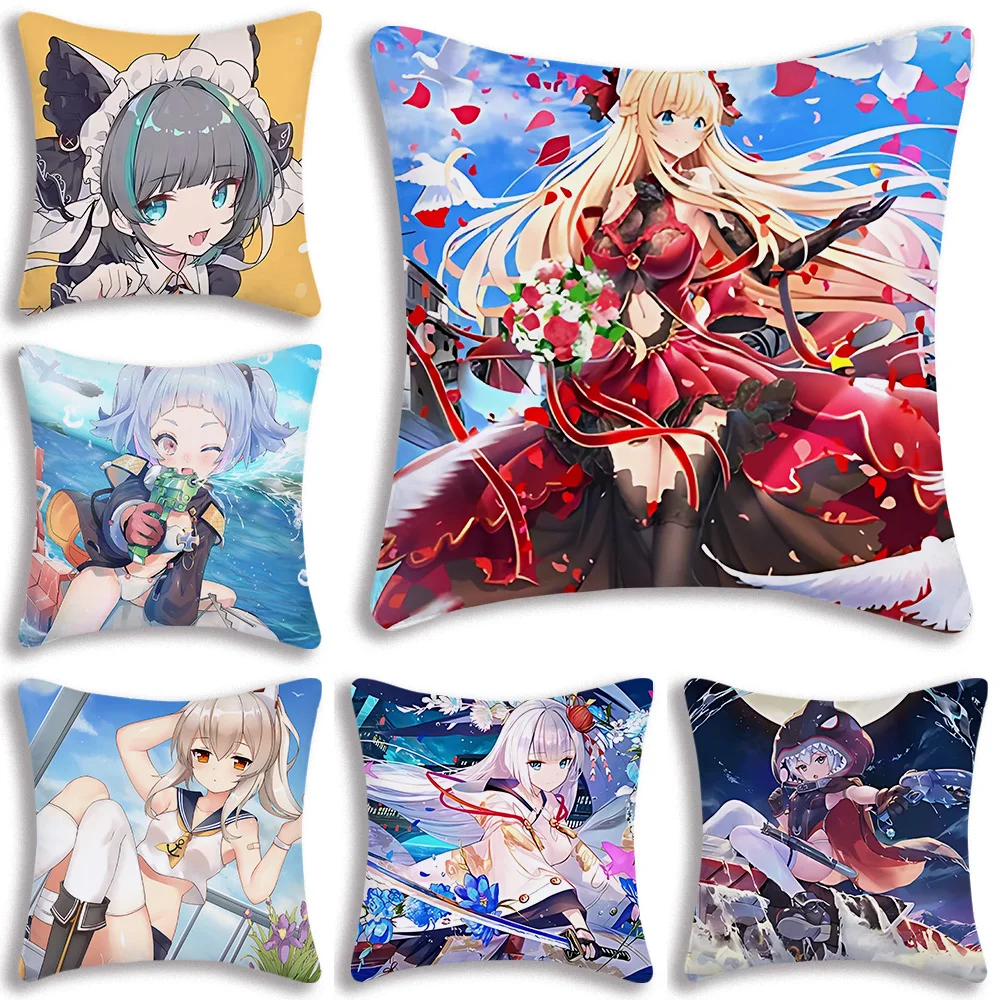 

Kawaii A-Azur Lanes Pillow Covers Cartoon Sofa Decorative Home Double-sided Printing Short Plush Cute Cushion Cover