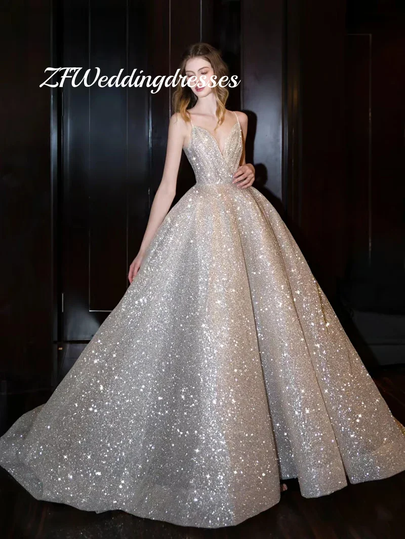 Customized Newest Wedding Dress A-Line V-Neck Neckline WIth Long-Open Back Sleeveless  Vestidos De