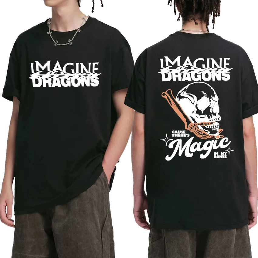 

2025 Imagine Dragons Magic in My Bones Skull print streetwear Unisex Hip Hop punk short sleeve T-shirts Men Women Cotton T shirt