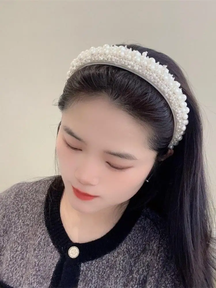 Cerceau de cheveux de mariée élégant à large côté, bandeaux de perles de Style coréen Baroque, grandes bandeaux faits à la main pour femmes et filles