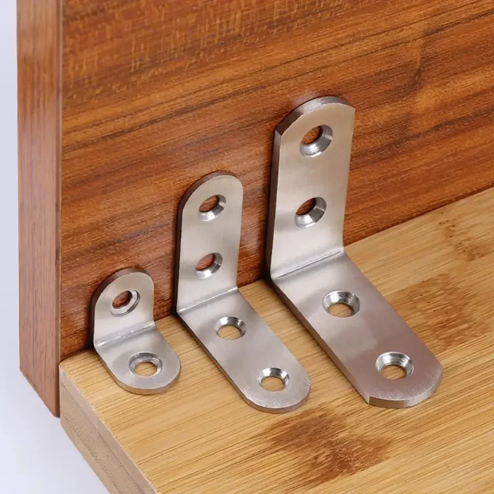 90 degree stainless steel angle L-shaped joint bracket, connector angle bracket, shelf door, cabinet with screw fasteners