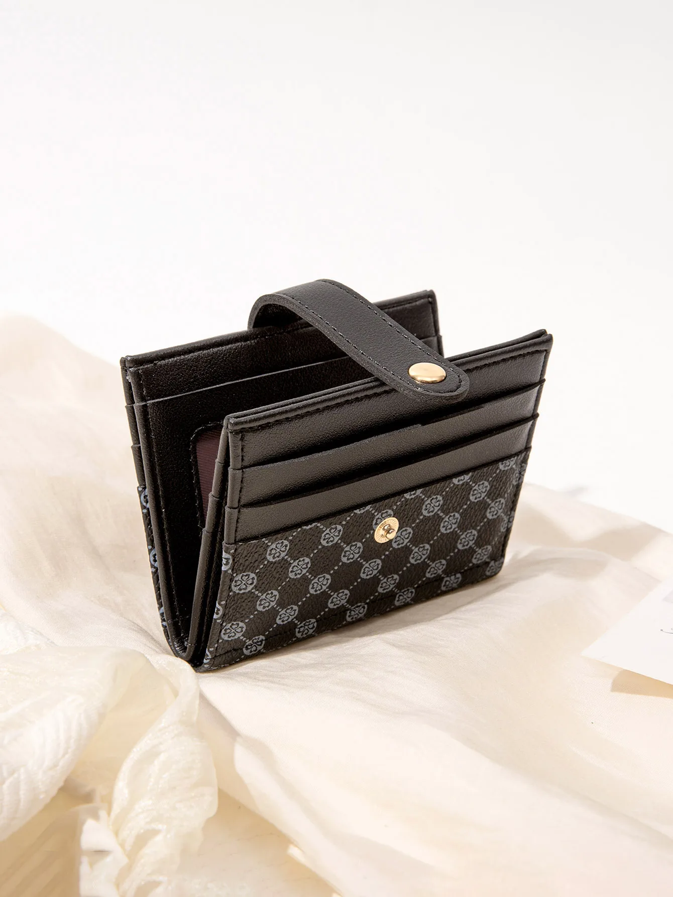 Luxury Classic Folding Wallet Small Lightweight Women\'s Wallet Retro Print Mini Card Holder Multi-function ID Card Coin Purse
