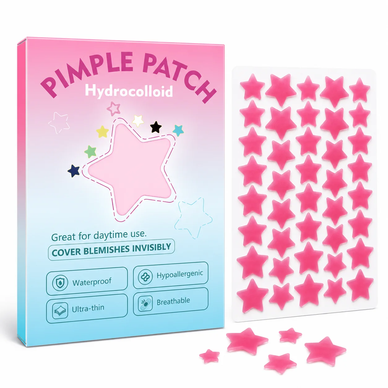 200/400/800 Patchs Hydrocolloïdes en Forme d'Étoile pour Boutons, Autocollants Roses pour le Visage, Ultra-Fins et Imperméables, Utilisation Jour et Nuit