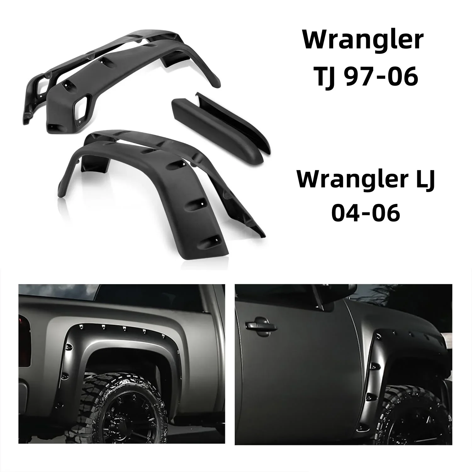 

Fender Flares Jeep Wrangler TJ 97-06/Fit Wrangler LJ 04-06 Not fit sport utility models 6'' Wide Extended Style Wheel Protector