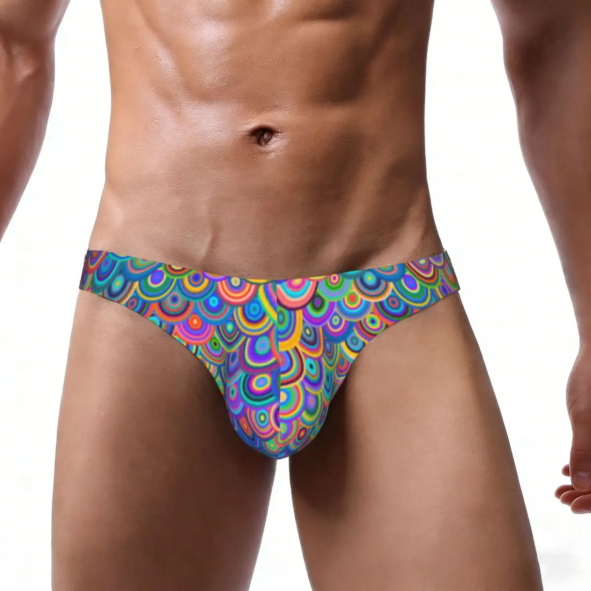 Men's Sexy Briefs Breathable Bikini Rainbow Chain Mail Dragon Scales Background Men Underpants Low Cut Man Underwear Panties