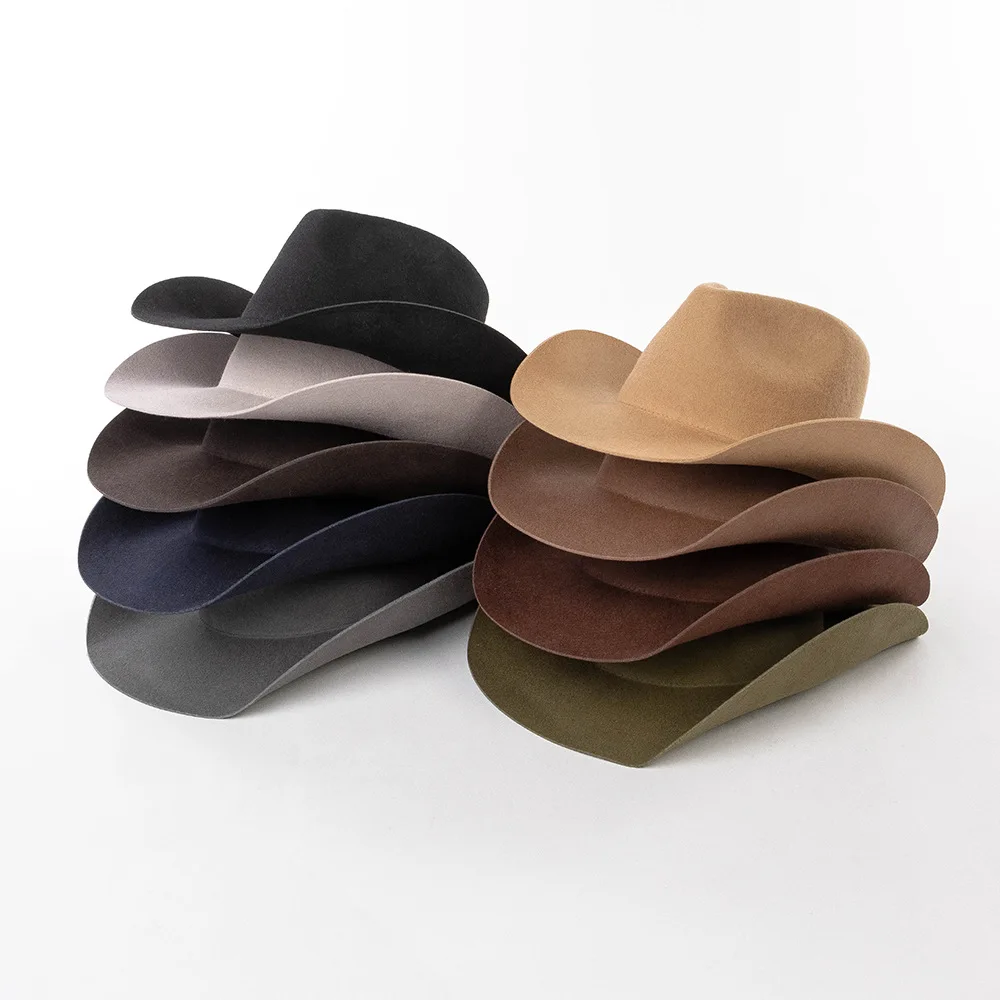 Mistdawn 100% Wool Cowboy Hat Men Women Wide Brim Western Fedora Warm Outback Cap Unisex Adjustable Size Autumn Winter Casual