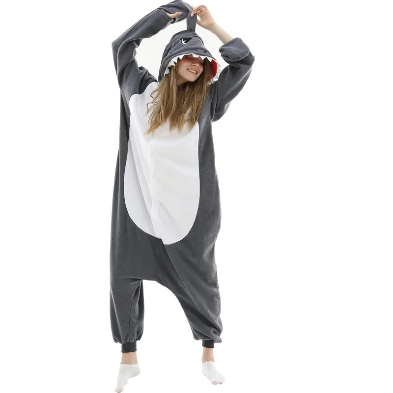 2025 Nieuwe Shark Onesies Voor Volwassenen Fleece Pijamas Kigurumi Anime Pyjama Vrouwen Hele Lichaam Cosplay Kostuum Mannen 1 Stuk Pyjama Hal