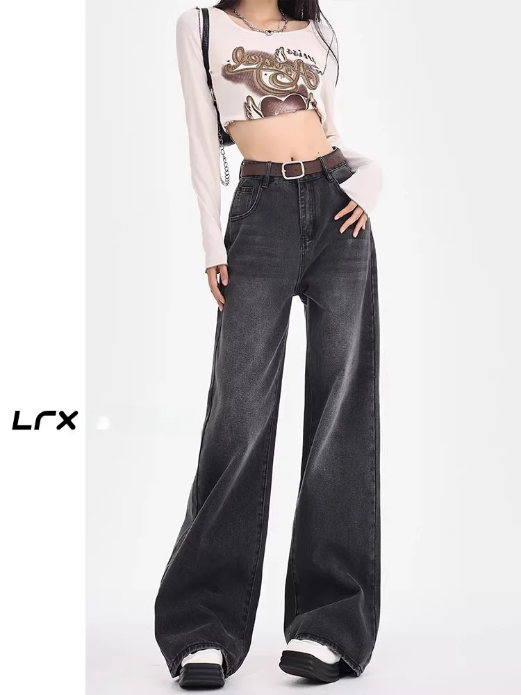 

High Waist Loose Straight Leg Jeans Women's Autumn Spring New Style Black Grey Wide Leg Long Trousers Comfortable Fit Jeans