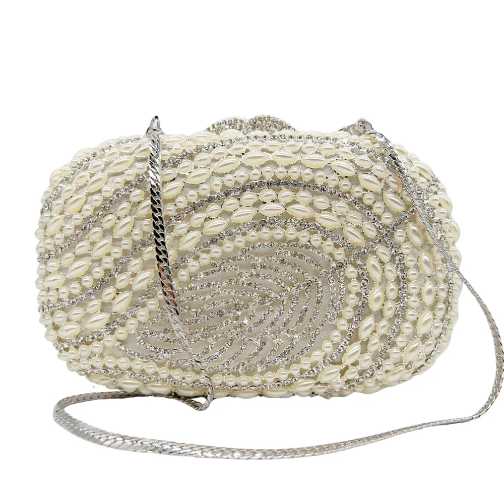 

New Leaf Hollow Diamond Dinner Bag Banquet Pearl Rhinestone Handbag Women's Bag Crystal Handbag Rhinestone Purse Party Gathering