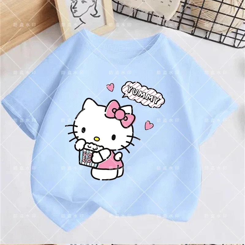 Girls Clothes 2 to 8 Years Sanlio Cool T-shirt Hello Kitty Children\'s Clothing Stitch Tops Euro 2024 Miniso Store Girl Korean