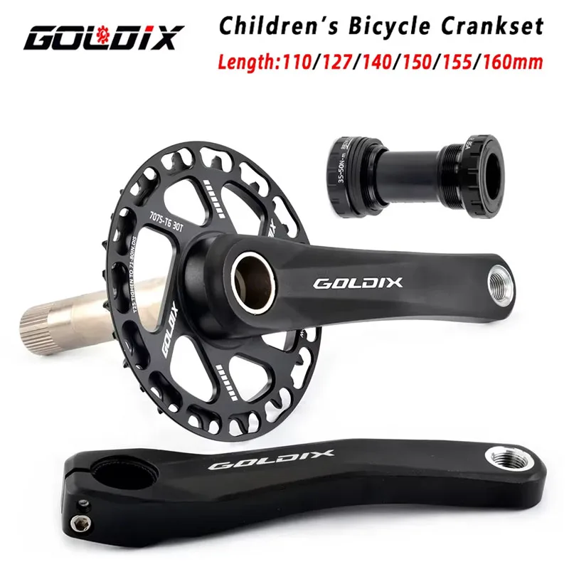 

GOLDIX Ultralight MTB Bicycle Crankset Black 28T 30T 32T 34T 36T Children's Bicycle Crank 110/127/140/150/160mm 7/8/9/10 Speed