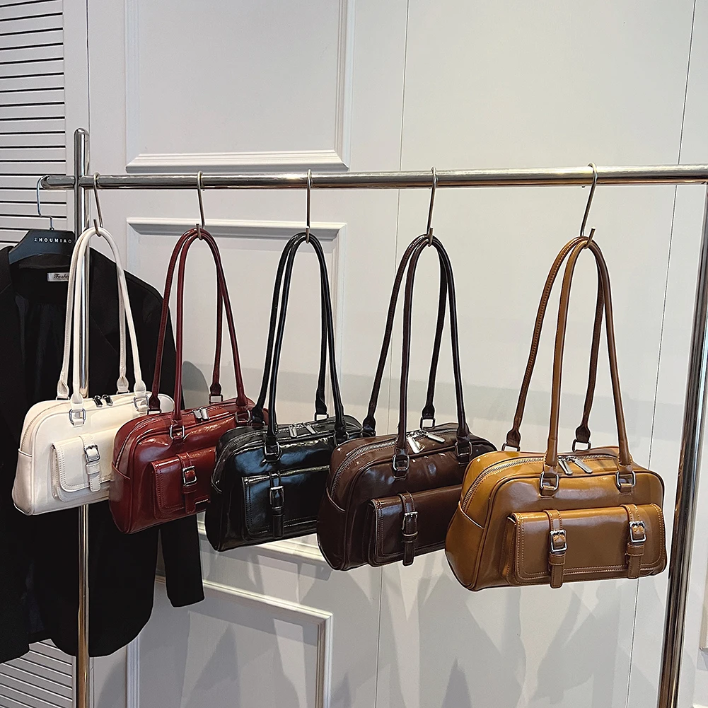 

Shoulder Bag for Women with Multi-Pockets Boston Tote Bag PU Leather Solid Underarm Bag Zipper Handbag for Work Travel