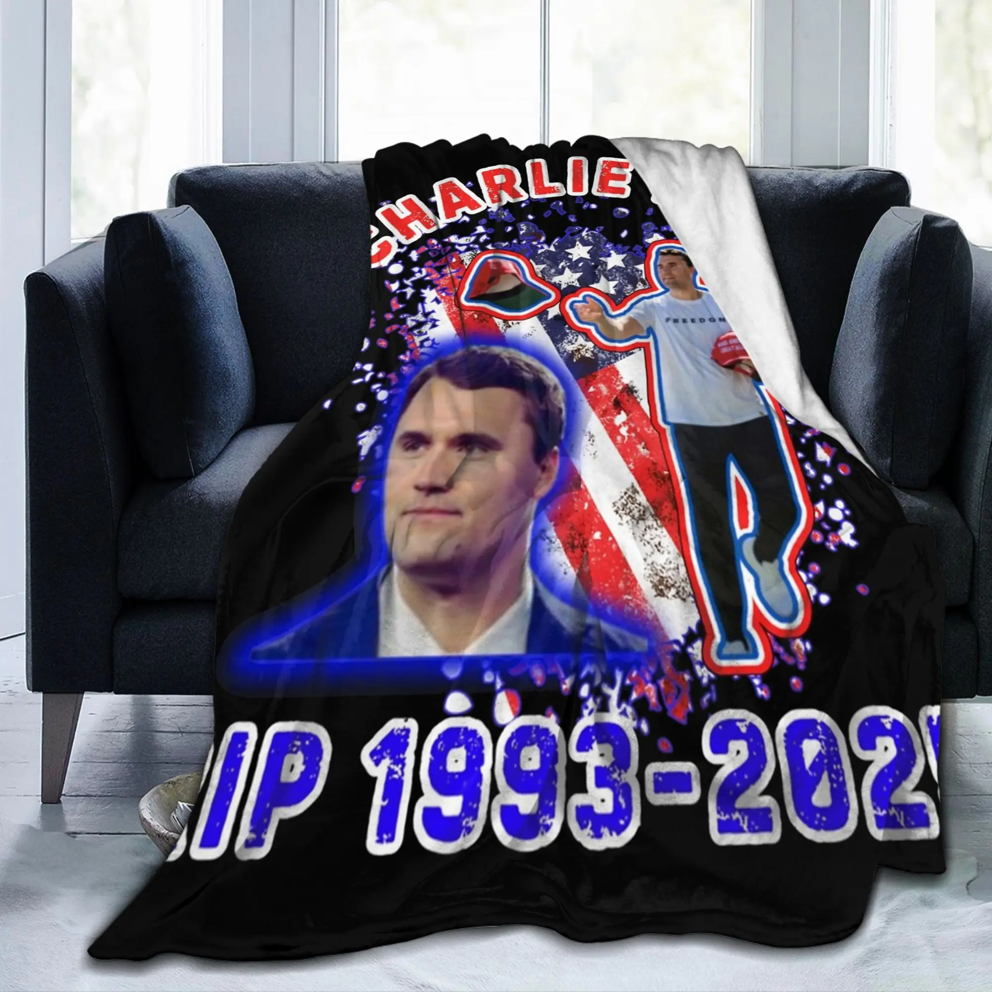 Rip Charlie Kirk 2025 Rest In Peace Knitted Blanket Fleece American Flag Soft Throw Blankets Airplane Travel Bedding Couch Quilt