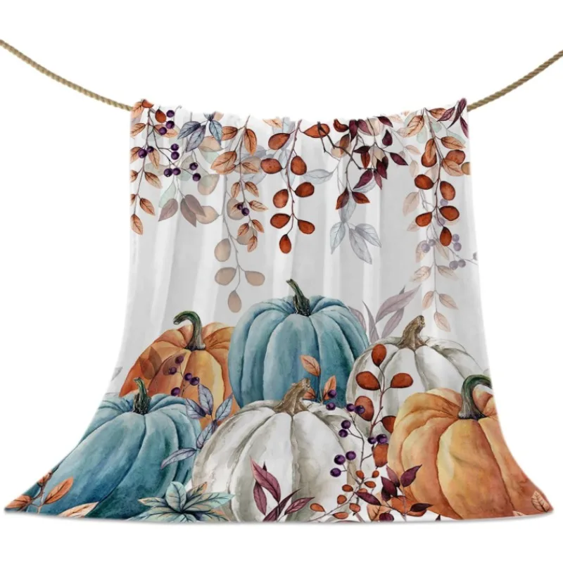 

Осеннее мягкое одеяло с листьями тыквы и эвкалипта, подходит для дома, дивана, кресла, гостиной, спальни