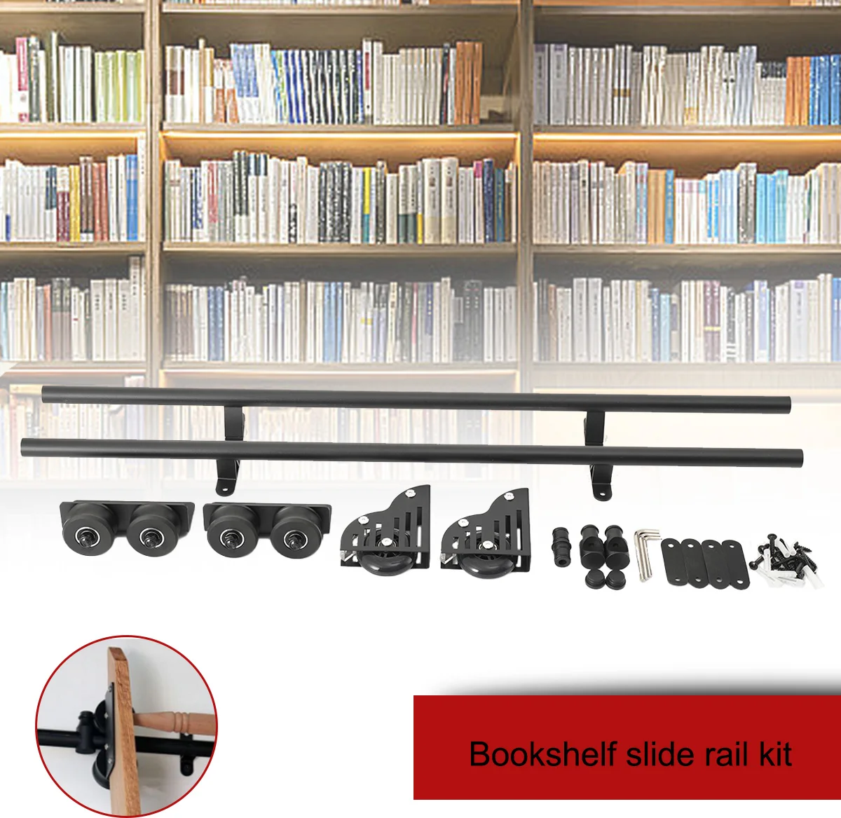 Libreria hardware mobile con scaletta per biblioteca con ruote Kit hardware per libreria per scale per biblioteca rotolanti