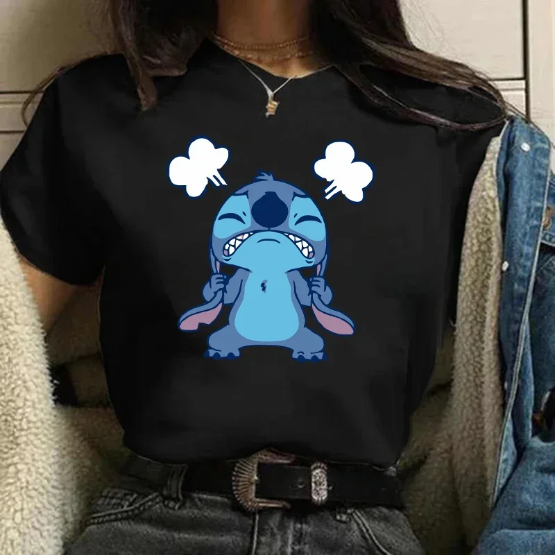 Gothic Stitch การ์ตูนตลก T เสื้อผู้หญิง Lilo Stitch เสื้อยืดกราฟิก Y2K เสื้อ TShirt Hip Hop Tees เสื้อผ้าหญิง Goth