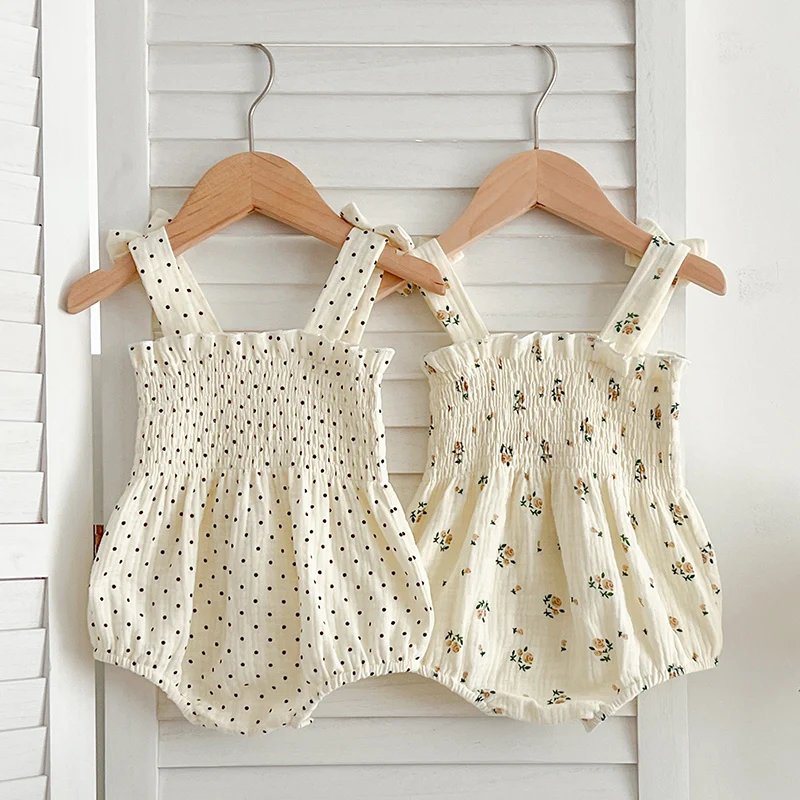 Baby Cotton Sleeveless Rompers Clothes Newborn Girls Clothes Toddlers Flower bow Kids One-pieces Bodysuits Summer Outfit Kids