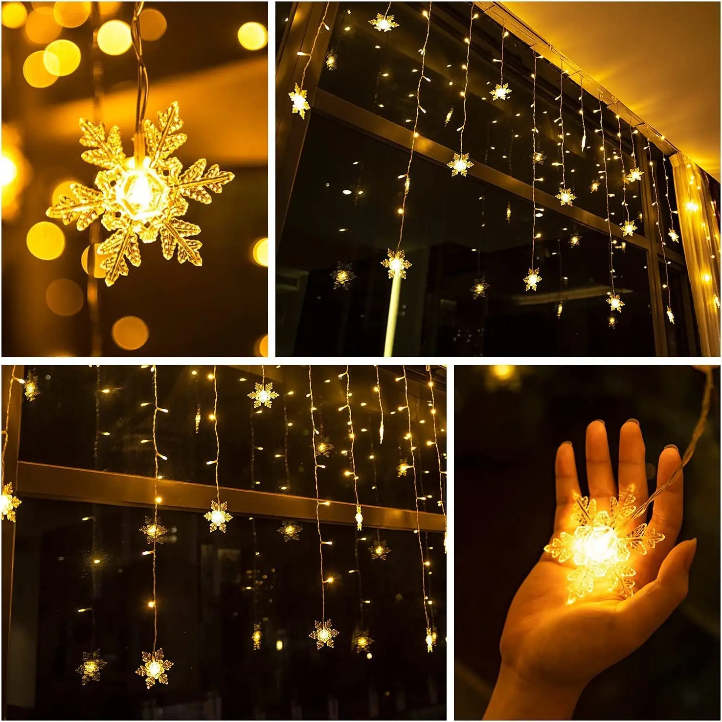 Christmas Snowflake Icicle Lights Outdoor 2024 Droop 0.5/0.6/0.7M Festoon Led Light New Year 2024 Room Decoration Accessories