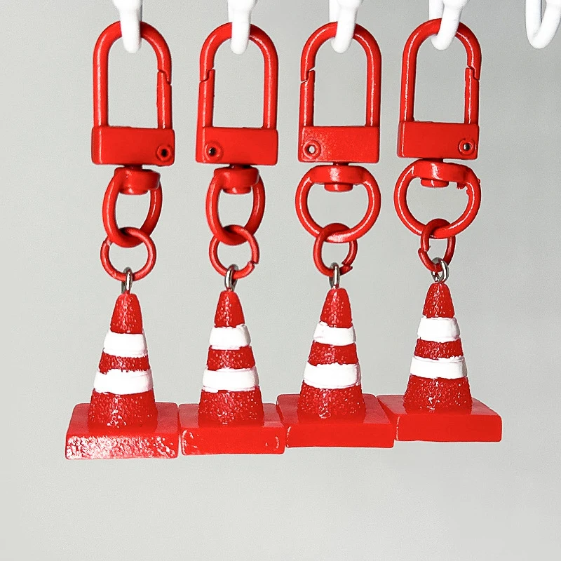 3D Red Road Cone Warning Keychain Barricade Reflector Cone Keyring Mobile Phone Pendant Resin Charms Jewelry Decor Accessories