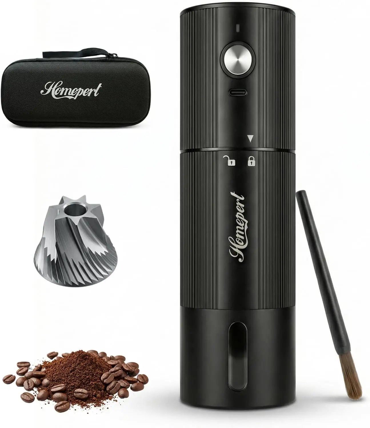 

Cordless Electric Coffee Grinder, 1600mAh Rechargeable, 7-Core Burr Mill, 45 Settings, Portable Aluminum