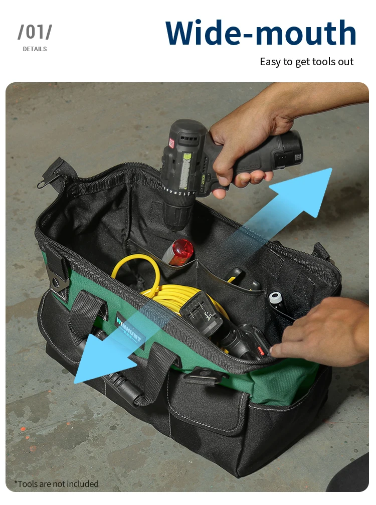 Heavy Duty Tool Bag 13/15-Inch with Adjustable Shoulder Strap, 14-Pocket Portable Empty Tool Box Organizer, Big Storage Toolbox Organization, Soft Handle Large Zipper Carrying Toolbag, Father Day Gifts for Him Dad Men, Green