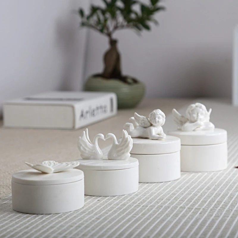 European Ceramic Angel Jewelry Box Wedding Gift Storage Container Creative Crafts Home Decor Ornament Souvenir