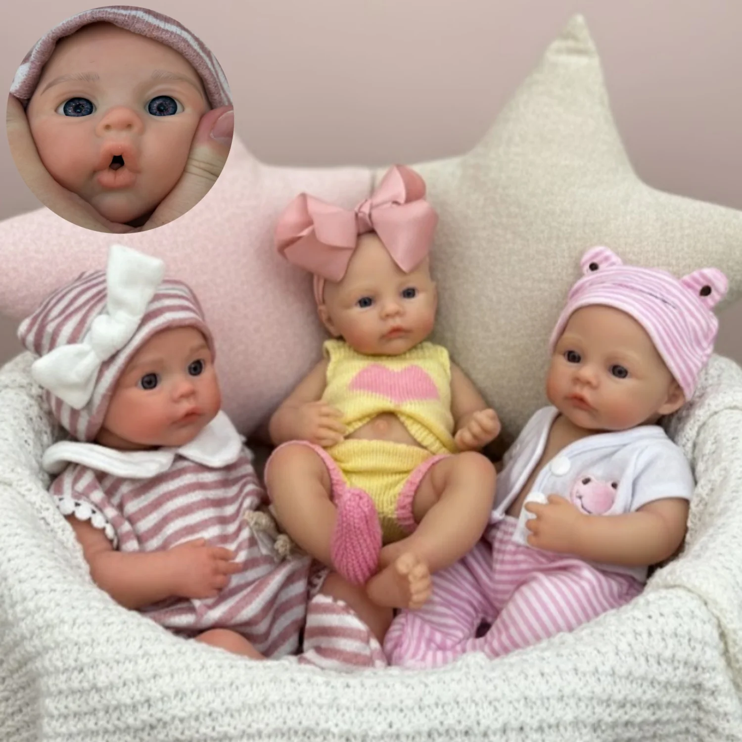 

13inch Silicone Reborn Bebe Girl With 2 Sets of Outfits, Open Mouth, Waterproof, Lifelike Painted Newborn Baby Girl Toys
