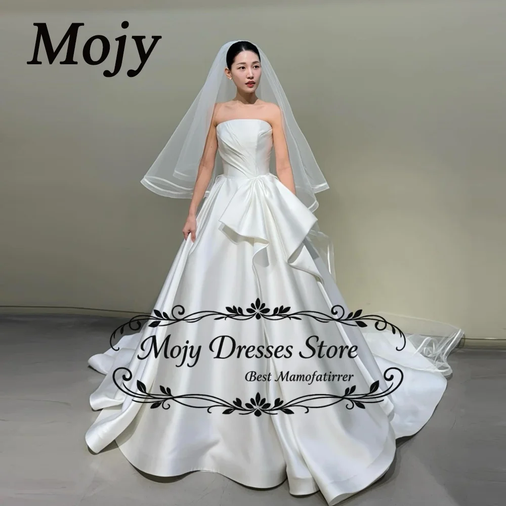 

Mojy Sweetheart Korea Wedding Dresses A Line Satin Sleeveless 웨딩드레스 Prom Party Photos Shoot Backless Bridal Dress 2026