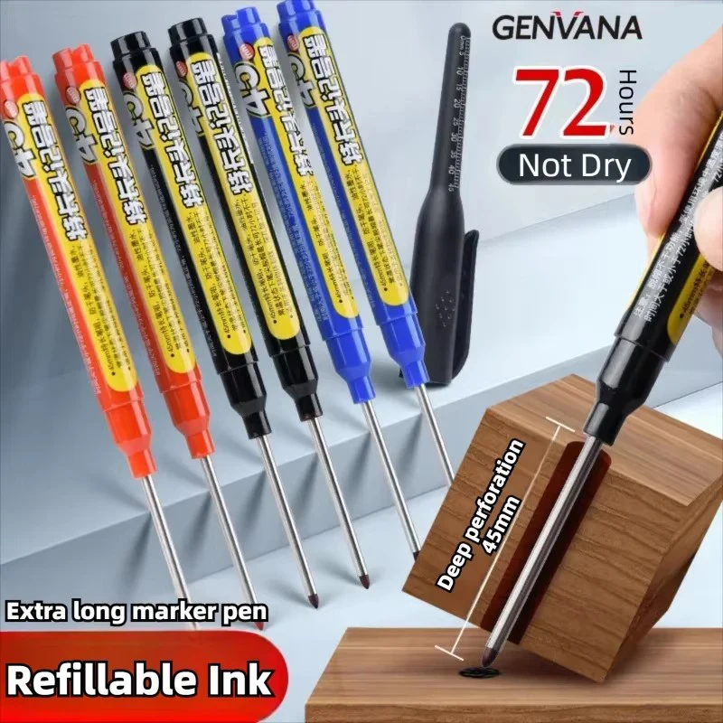 45mm Extended Long Tip Deep Hole Permanent Marker Pens Waterproof Quick Dry Black Blue Red Ink Multi Purpose for Deep Recess Woo