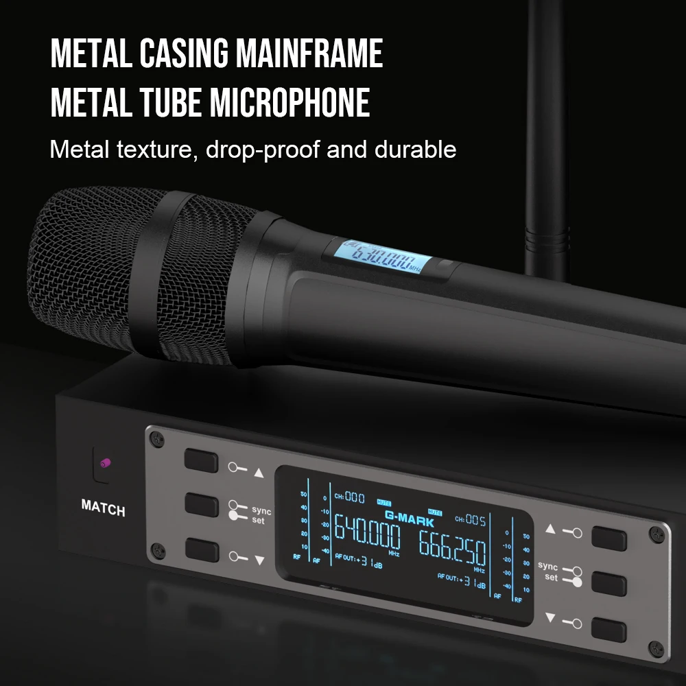 Wireless Microphone G-MARK GM1.1 Professional UHF Frequency Adjustable Metal Handheld Karaoke Mic For Party Show Teaching