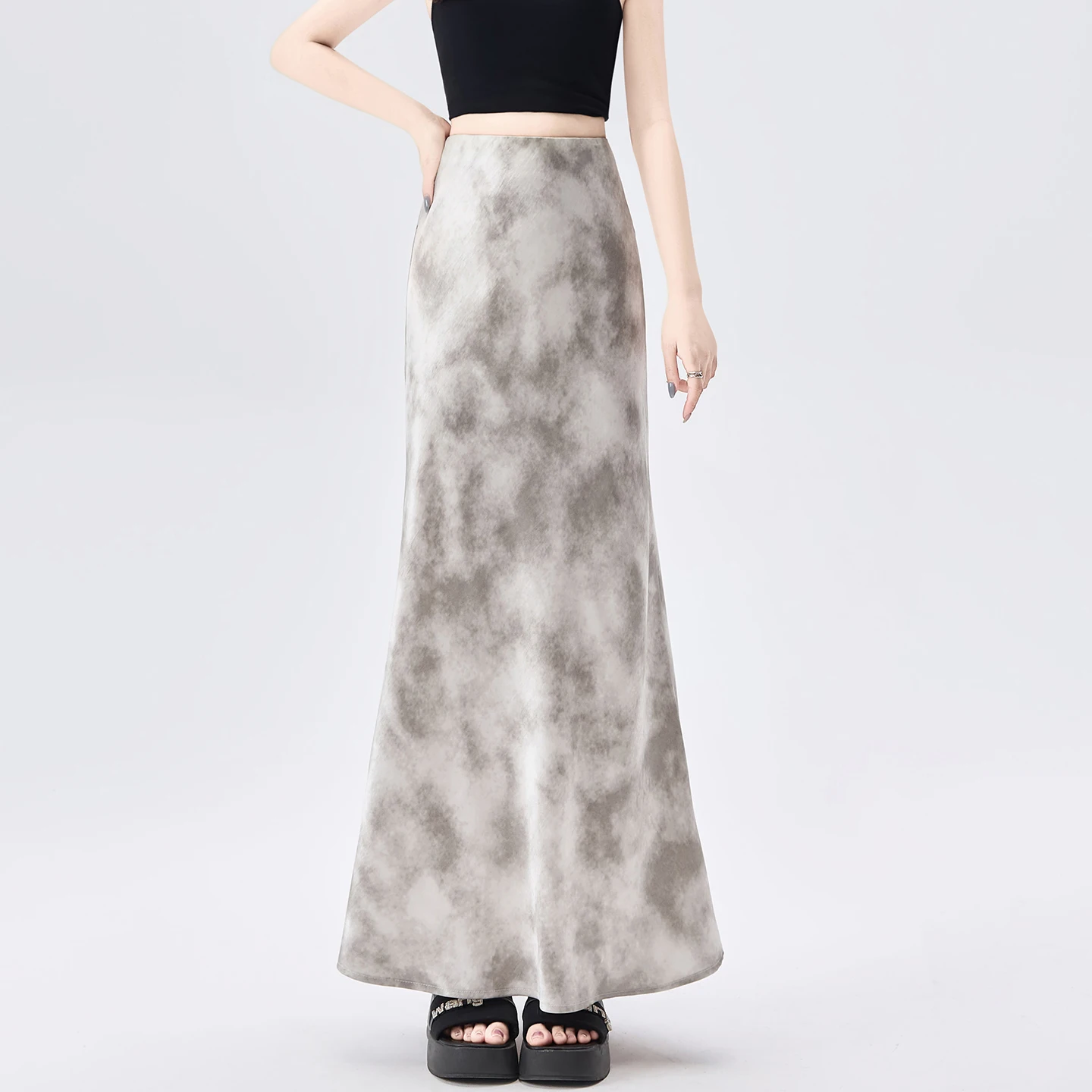 Women's Spring Summer Acetate Slim Mermaid Skirt Lady Spring Summer Streetwear High Waist Tie Dye Color Fishtail Skirt