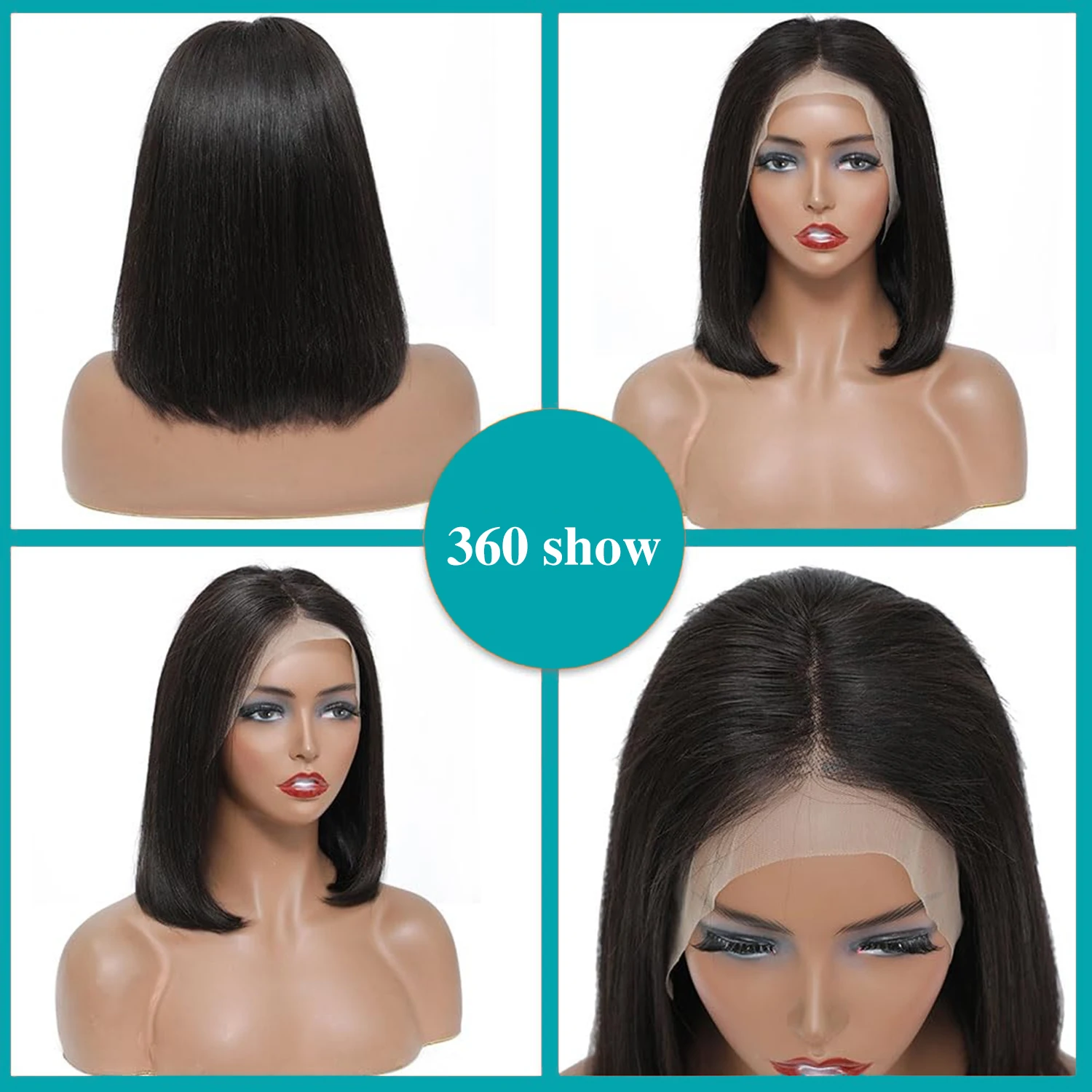 Short Straight Bob Wig Human Hair 13x4 HD Lace Front Wigs Glueless Pre Plucked 14 Inches Bob Wig For Women Natural Black 200%