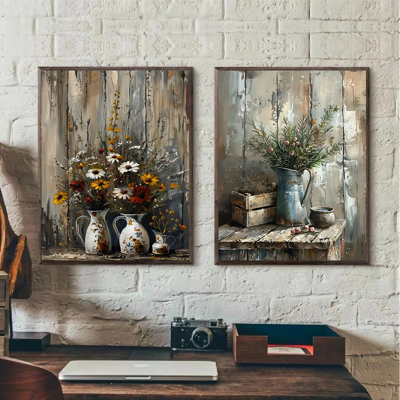 Vintage Still Life Poster Prints Lemon Olive Tree Plants in Vase Wall Art Canvas Painting Botanical Antique Home Room Decor