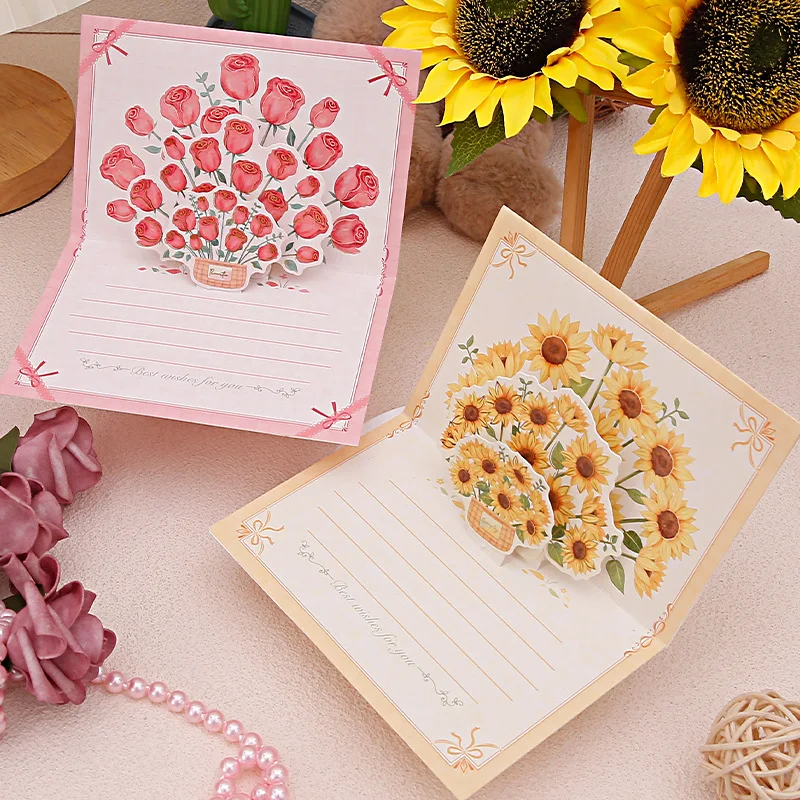 Pop-Up 3d tulipanes rosas girasoles ramo tarjeta de felicitación postal bendiciones del día de la madre tarjeta creativa regalo para madre
