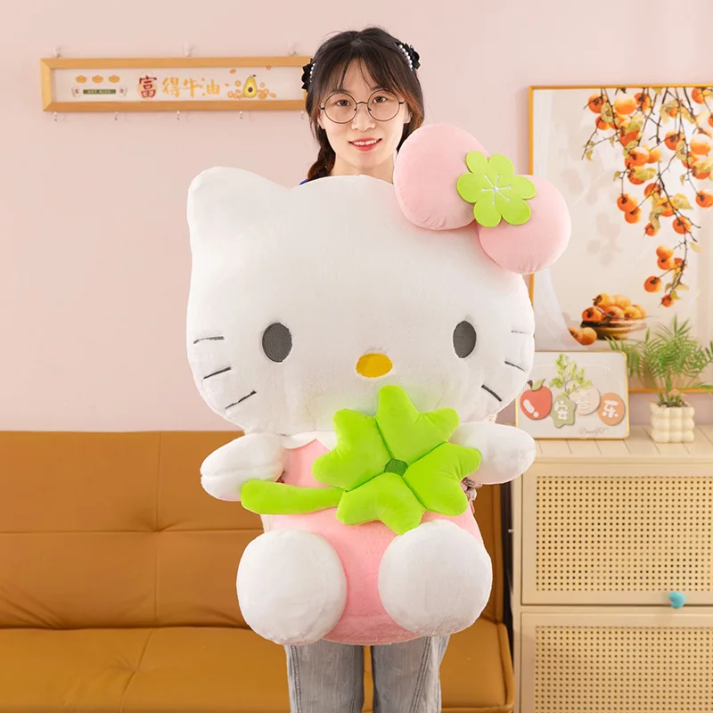 Sanrio Lucky trèfle à quatre feuilles Hello Kitty peluche chaton oreiller mignon peluche pour enfants anniversaire cadeau de noël pour les filles