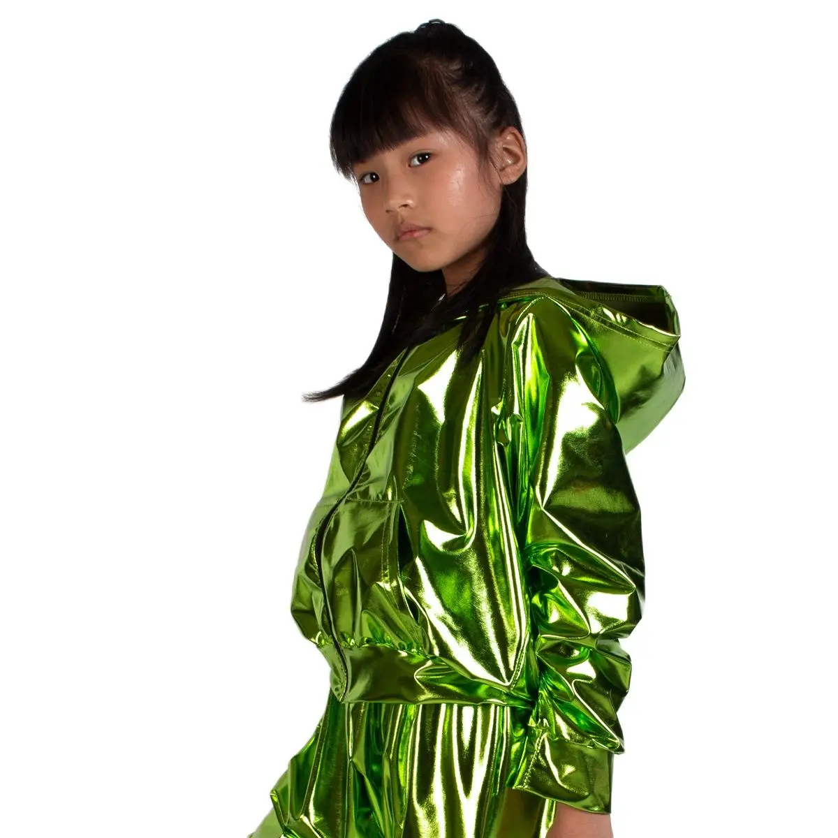 2023 Spring Autumn Kids Black Bomber Jacket Stage Performance Wear Paillette Feminina Casaco Light Green Hip Hop Dance Coat