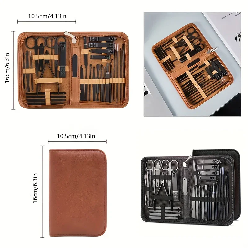32pcs Professional Manicure Set, Stainless Steel Nail Care Tools Kit with Oil-Free Cuticle Pusher, Nail File, Nail Clippers, and