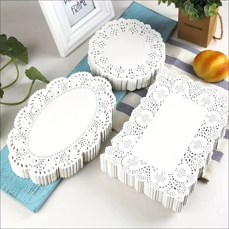 50/100 Stück Tischsets aus Papier mit Spitzenrand, Cupcake-Untersetzer für frittierte Speisen, Desserts, Partys, Hochzeiten, Tischdekoration, Küchen-Backutensilien – Detail 6
