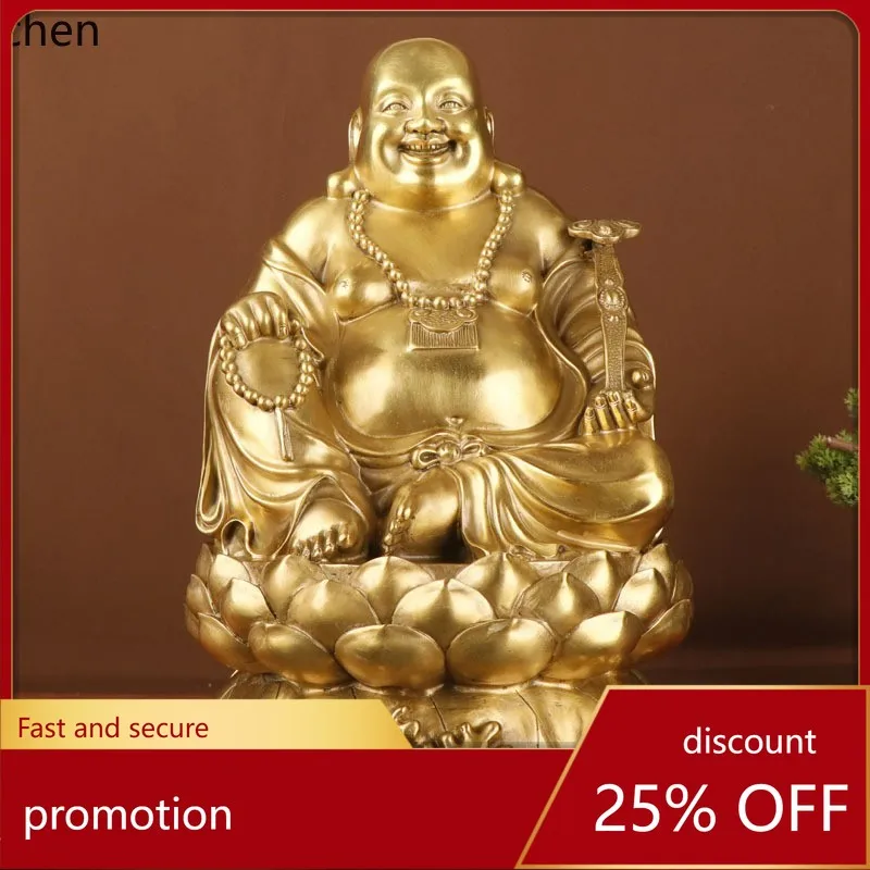 Cz1 copper maitreya buddha sitting on lotus flower laughing buddha home office copper maitreya buddha ornament