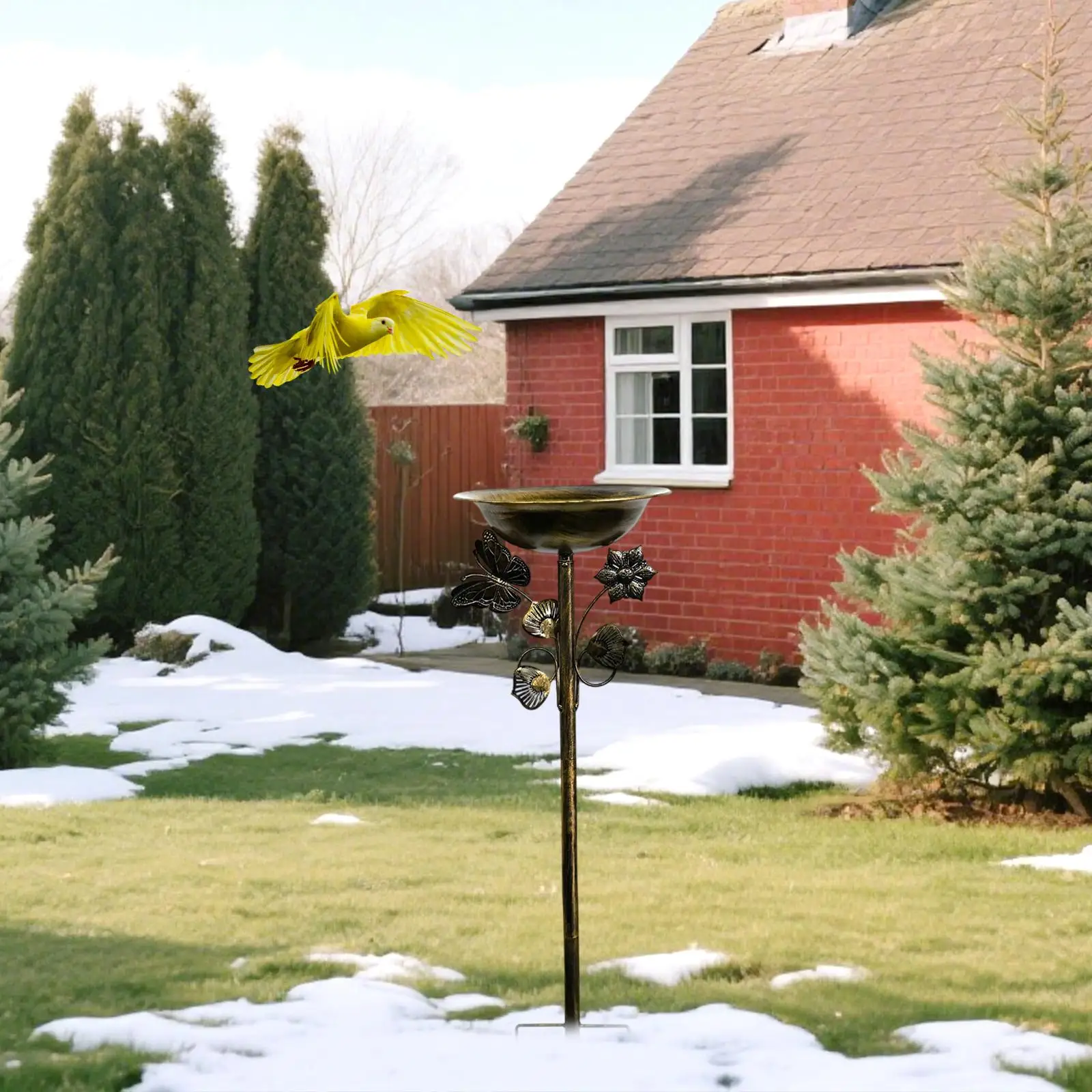 Garden Bird Bath Metal Stake Water Basin Outdoor Birds Bath Decorative Patio Garden Pond Accessory for Backyard