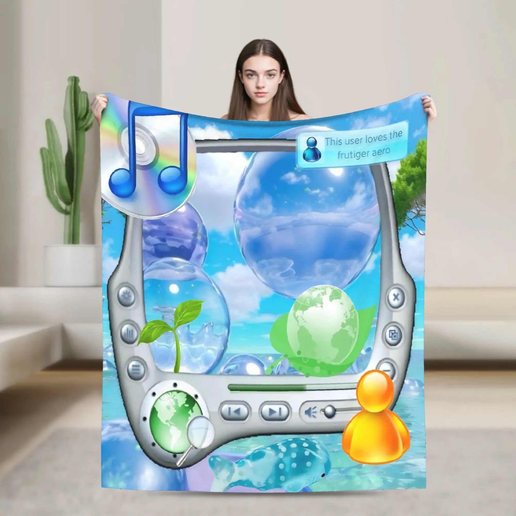 Electronic Y2K Frutiger Aero Knitted Blankets Fleece  Soft Throw Blankets for Airplane Travel Bedspread