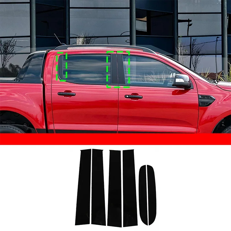 

For Ford Ranger Wildtrak T7 T8 2015-2021 PC Bright Black Car Window Center Pillar Trim Stickers Car Accessories