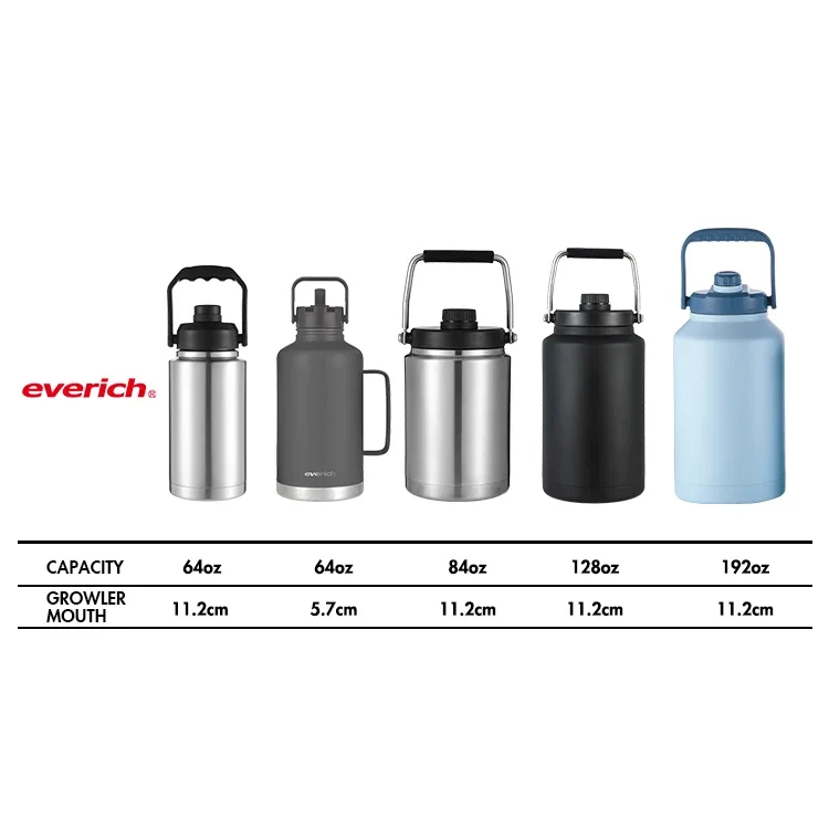 1 Gallon Big Capacity Vacuum Insulated Growler Stainless Steel Water Bottle Double Wall Vacuum Flasks