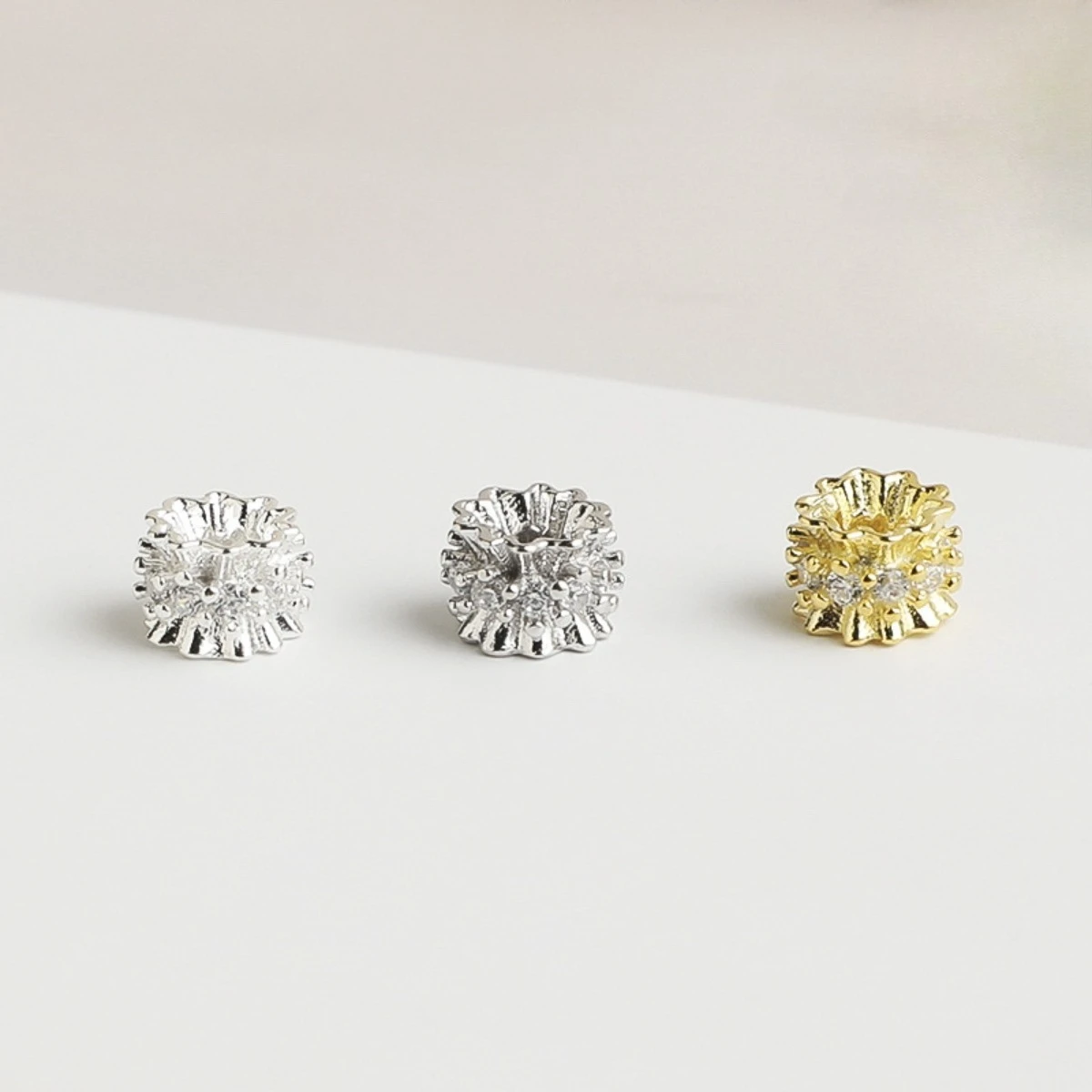 1 pc 925 Sterling Silver Double-sided Flower Bead Caps Spacer Beads End Beads with Cubic Zircon
