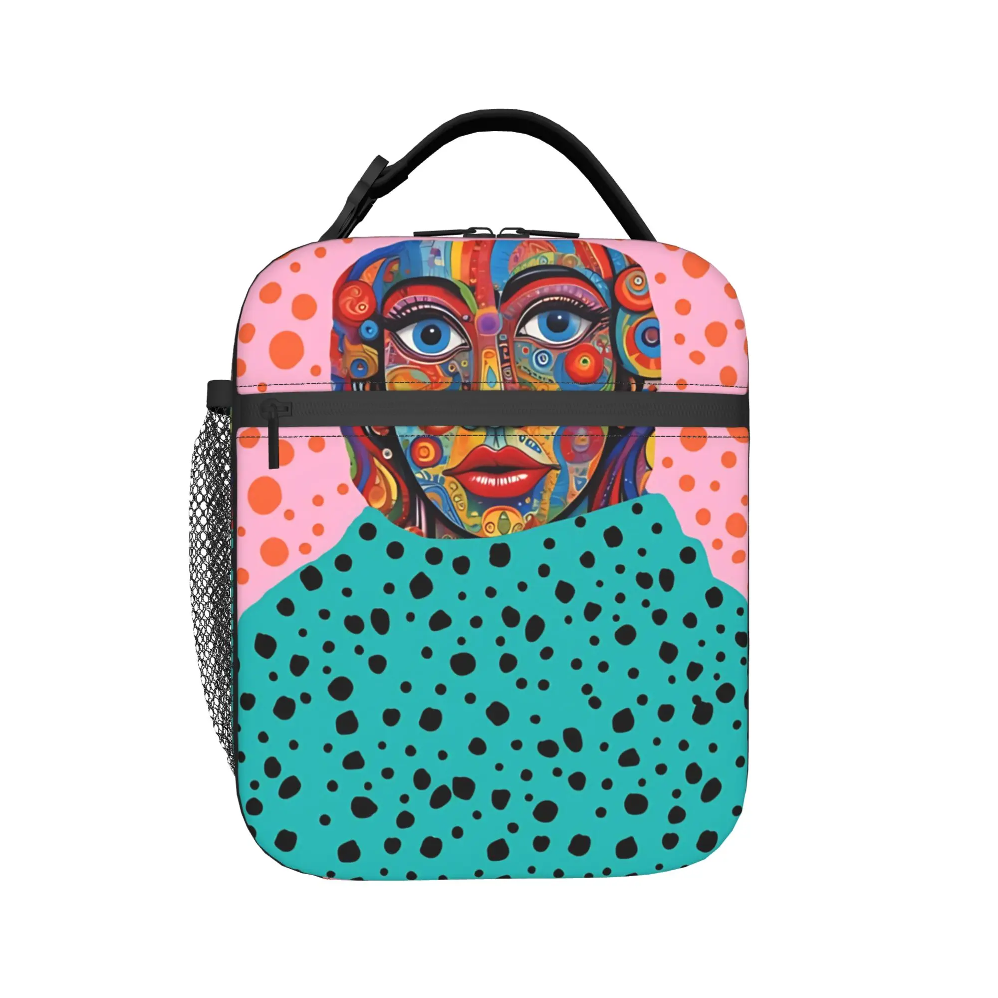 Yayoi Kusama Abstract Face Lunch Bag School Convenient Thermal Tote Handbags For Men  Waterproof Print Cooler Bag