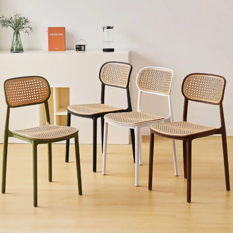AOLIVIYA Nordic Plastic Rattan Restaurant Dining Chair Bar Coffee Shop Hotel Backrest Stackable Outdoor Leisure Stool