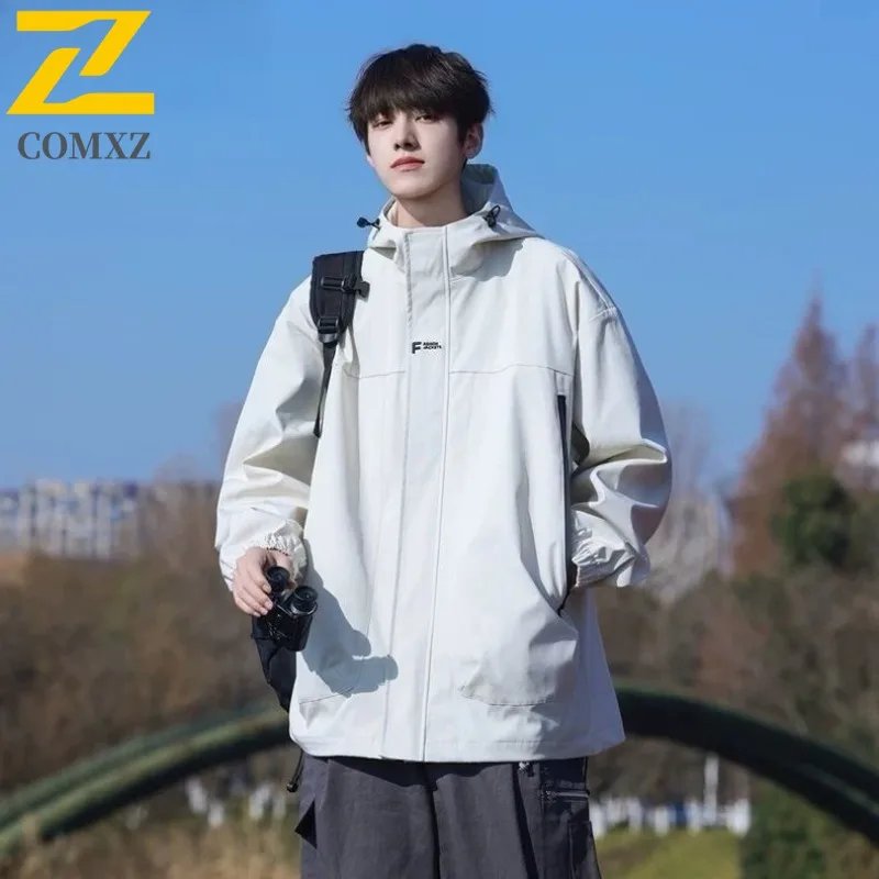 

COMXZ Men American Street Style Outdoor Windbreaker Windproof Workwear Jacket Coat Waterproof Breathable Hiking Wear Lightweight