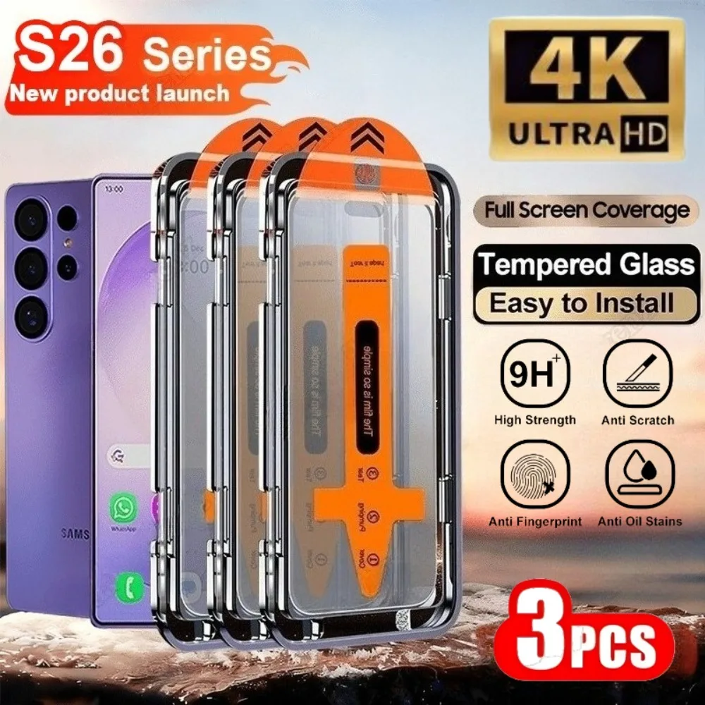 

3Pcs Full Cover Screen Protector for Samsung Galaxy S26 S25 S24 Ultra S23 S22 Plus S25 Edge S24 S23 FE Easy Installation Glass